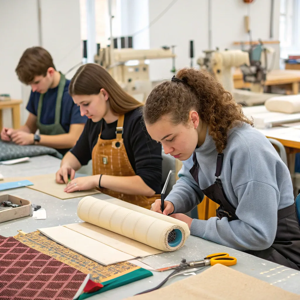 Students engaged in upholstery course